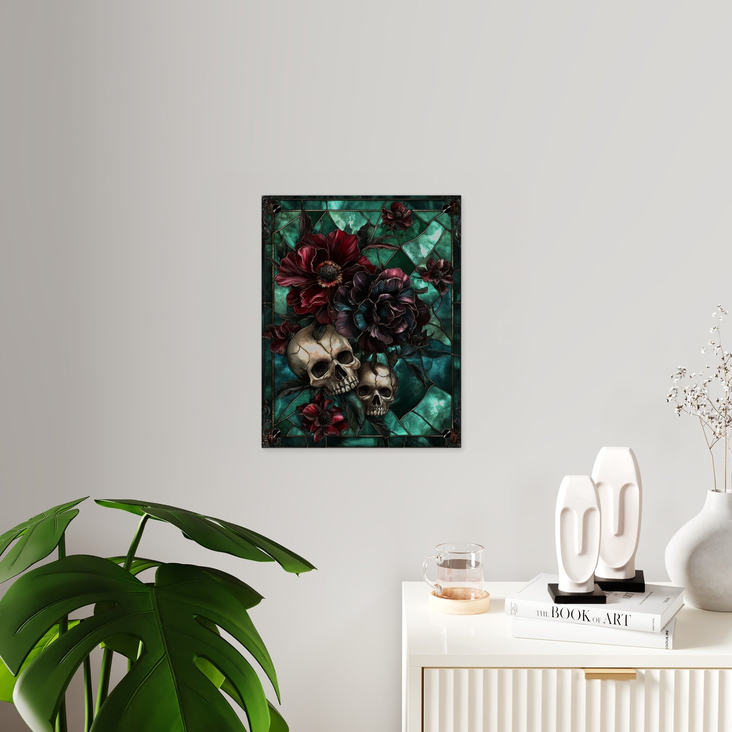 Dark Botanical Skull Gothic Stained Glass Acrylic Wall Art