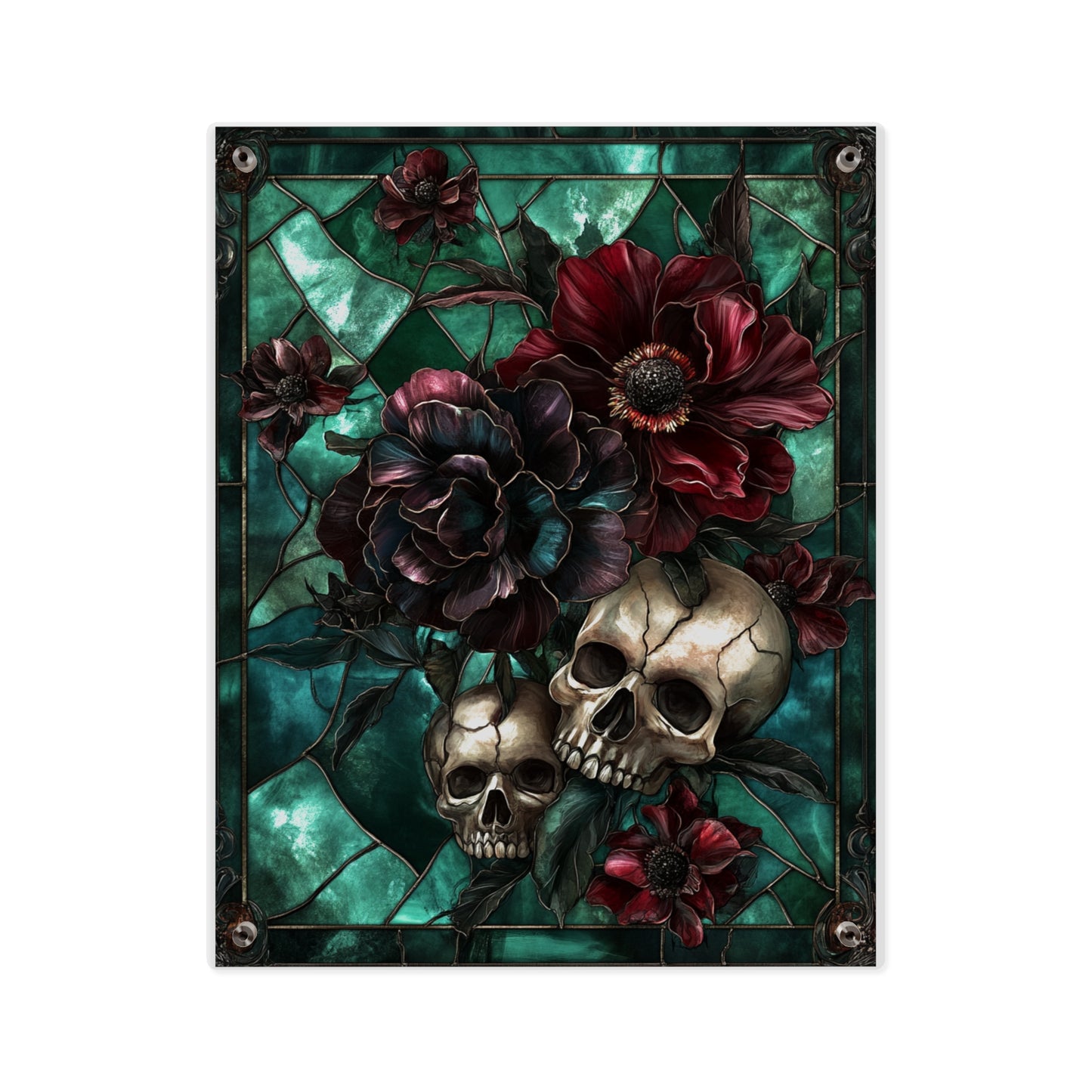 Dark Botanical Skull Gothic Stained Glass Acrylic Wall Art