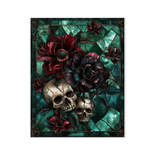 Dark Botanical Skull Gothic Stained Glass Acrylic Wall Art