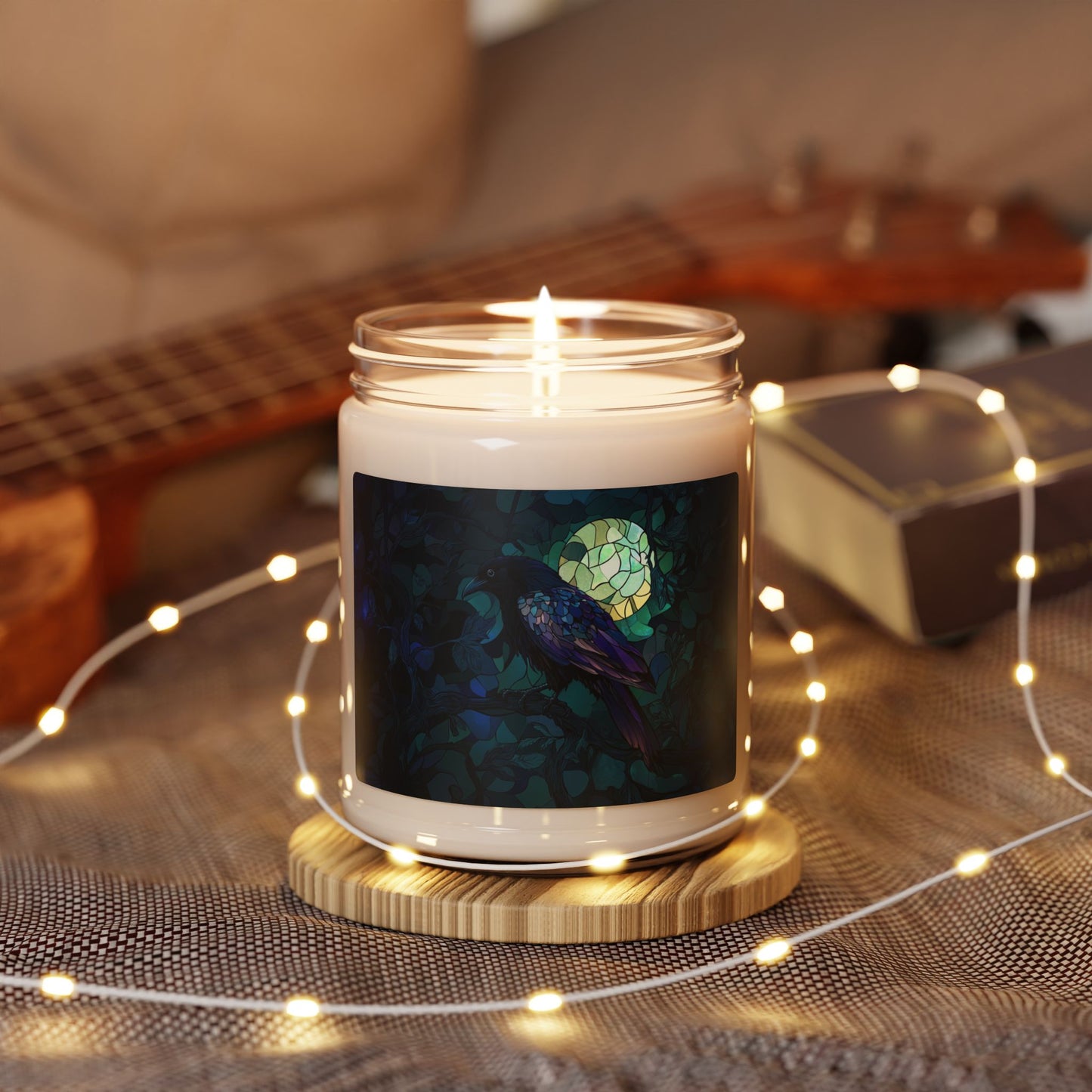 Stained Glass Raven Art Candle