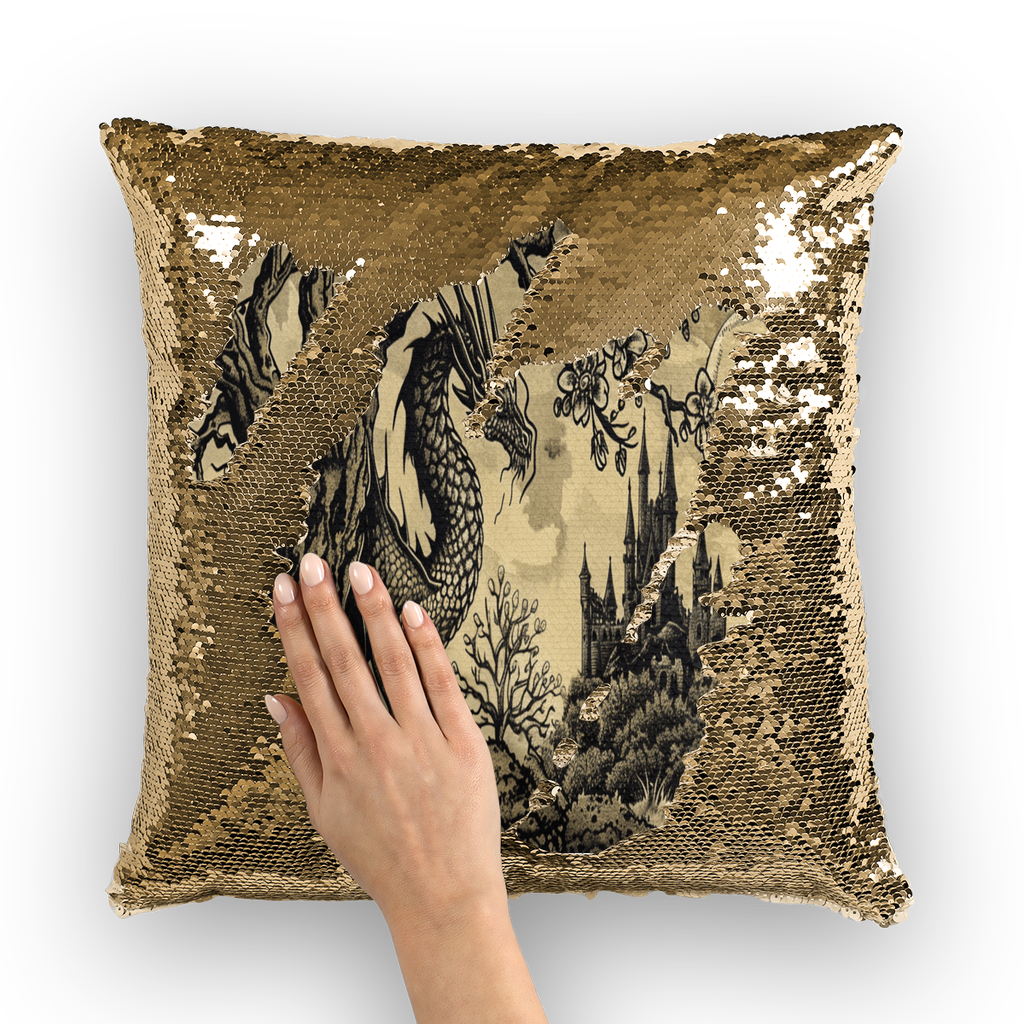Moonbound Dragon Sequin Cushion Cover
