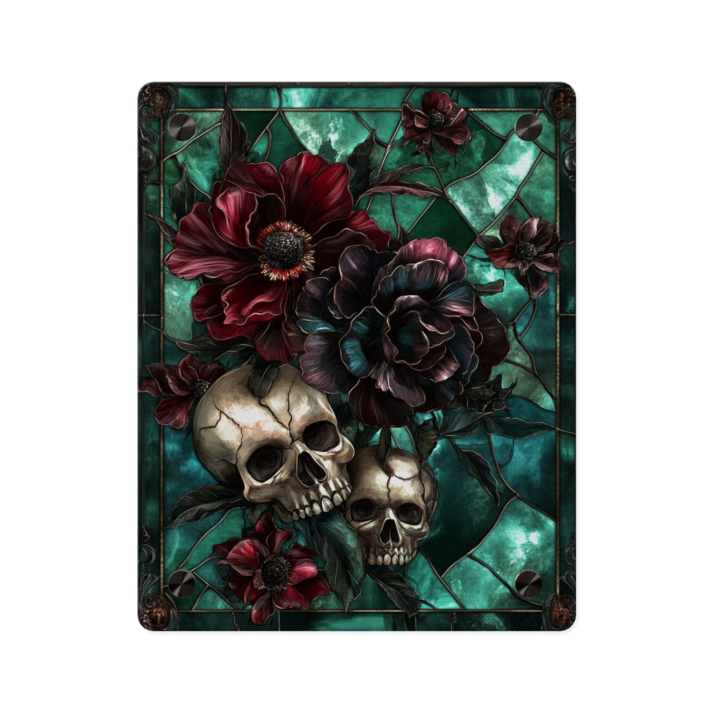 Dark Botanical Skull Gothic Stained Glass Acrylic Wall Art