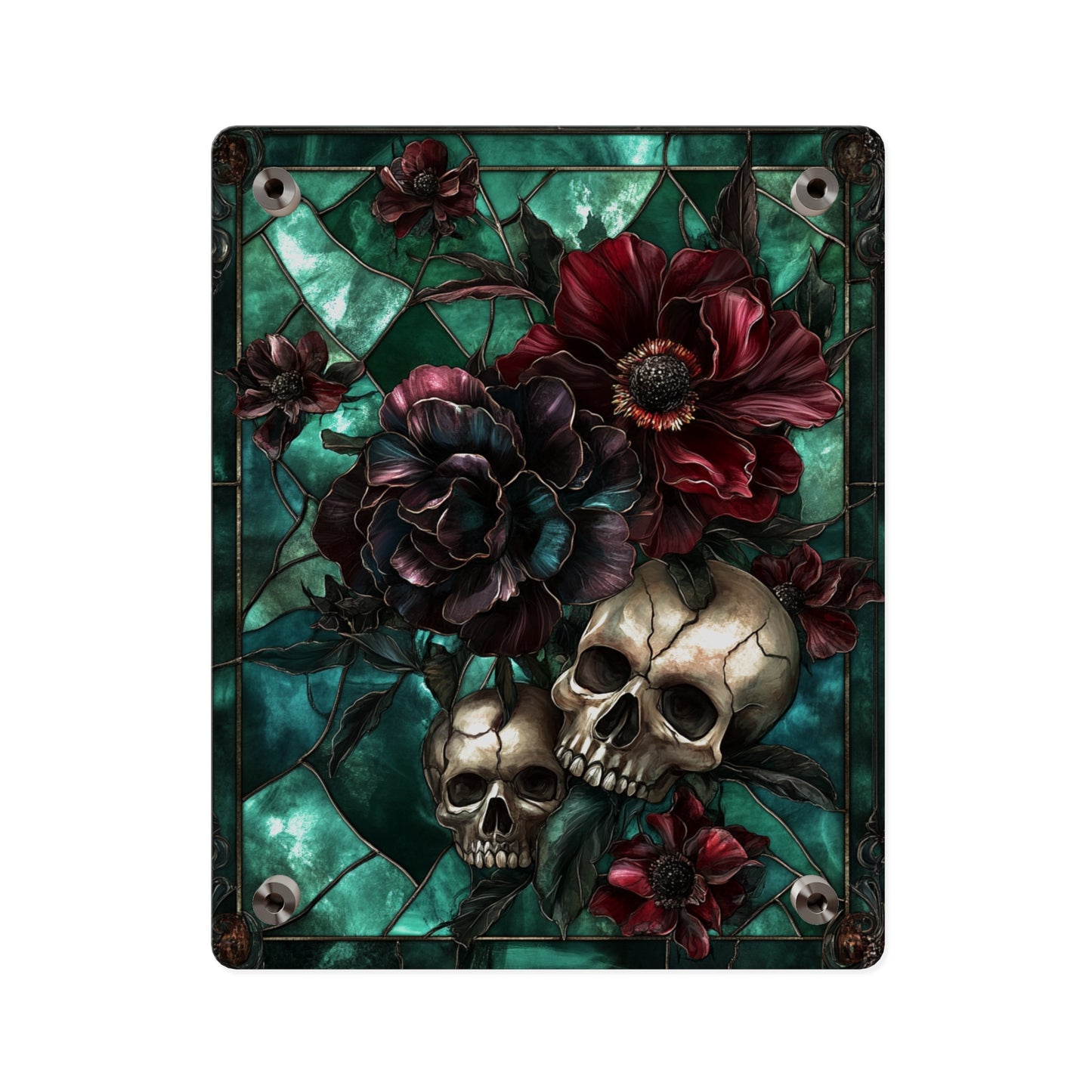 Dark Botanical Skull Gothic Stained Glass Acrylic Wall Art