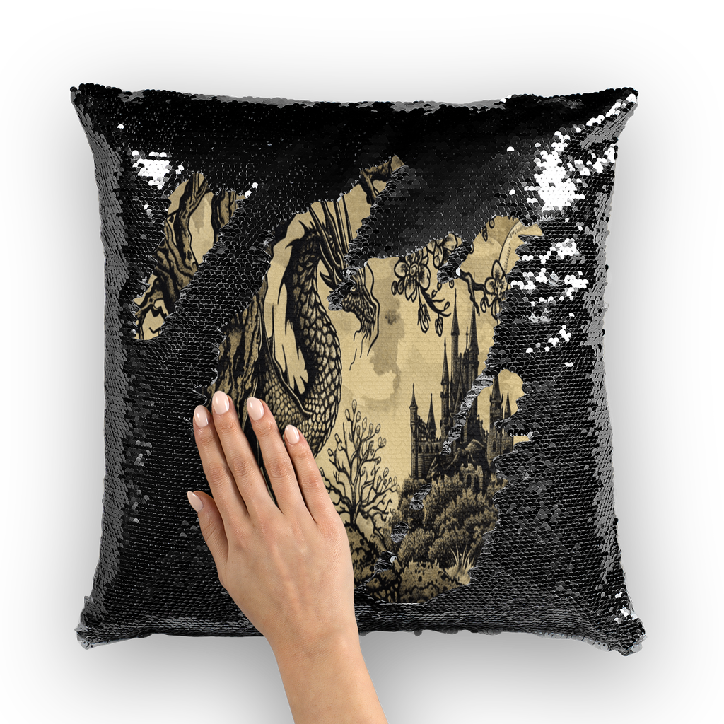 Moonbound Dragon Sequin Cushion Cover