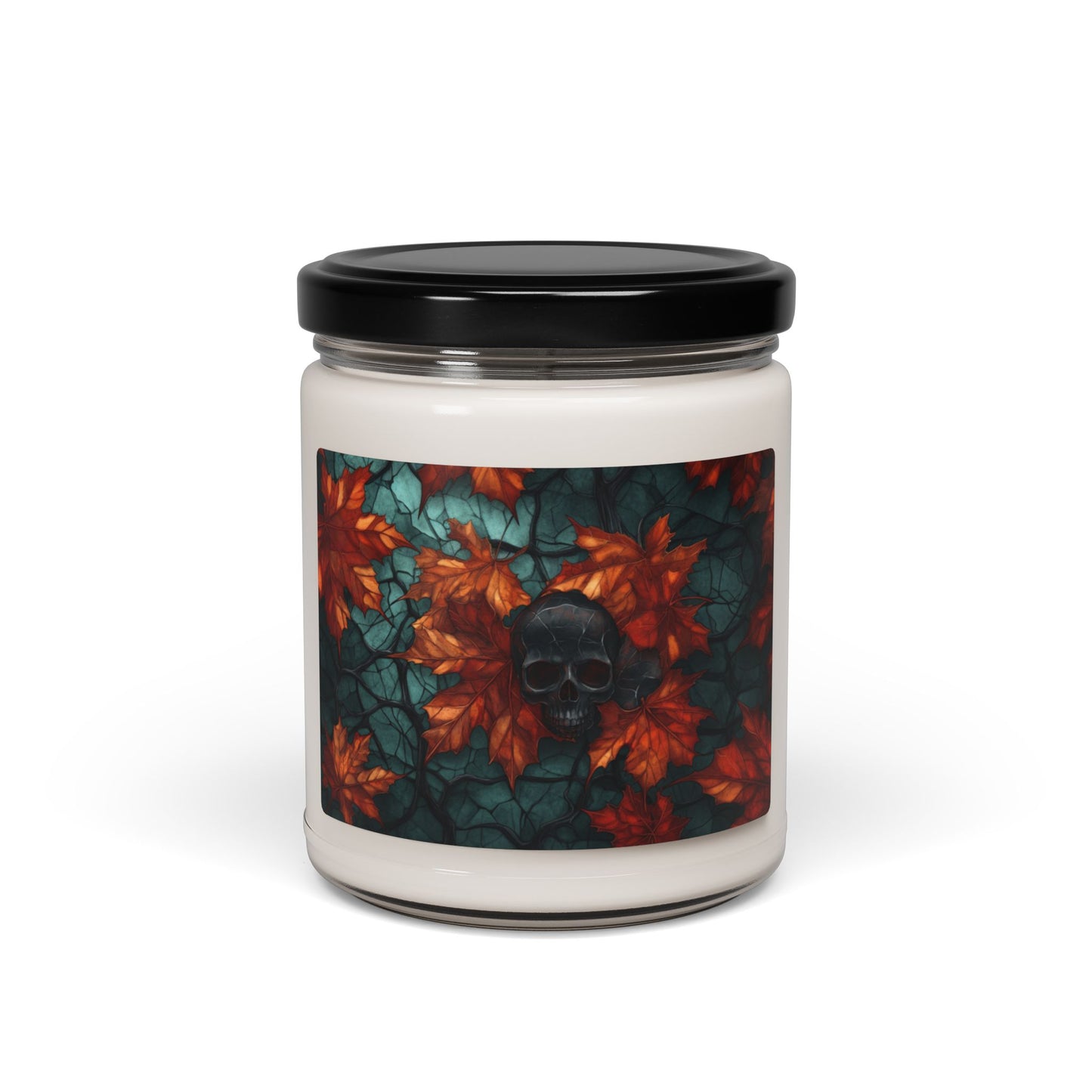 Fall Leaves and Skull Candle