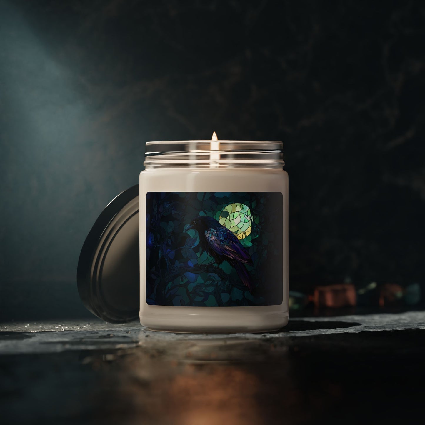 Stained Glass Raven Art Candle