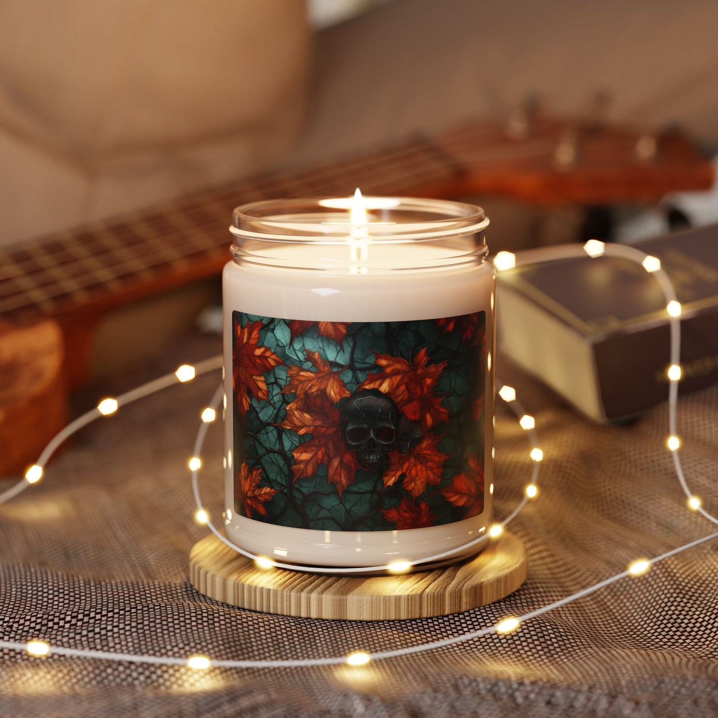 Fall Leaves and Skull Candle