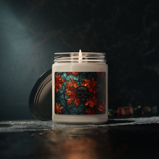 Fall Leaves and Skull Candle