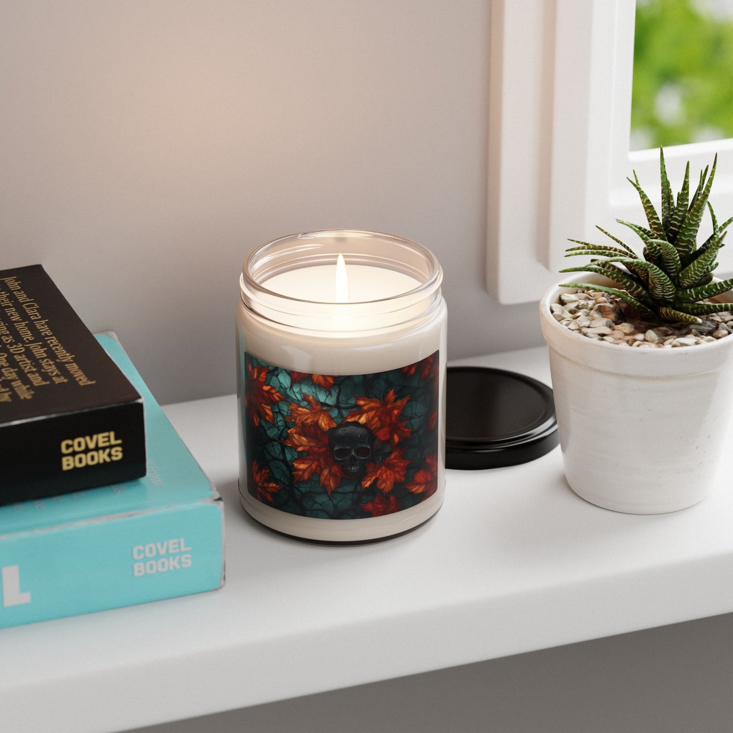 Fall Leaves and Skull Candle