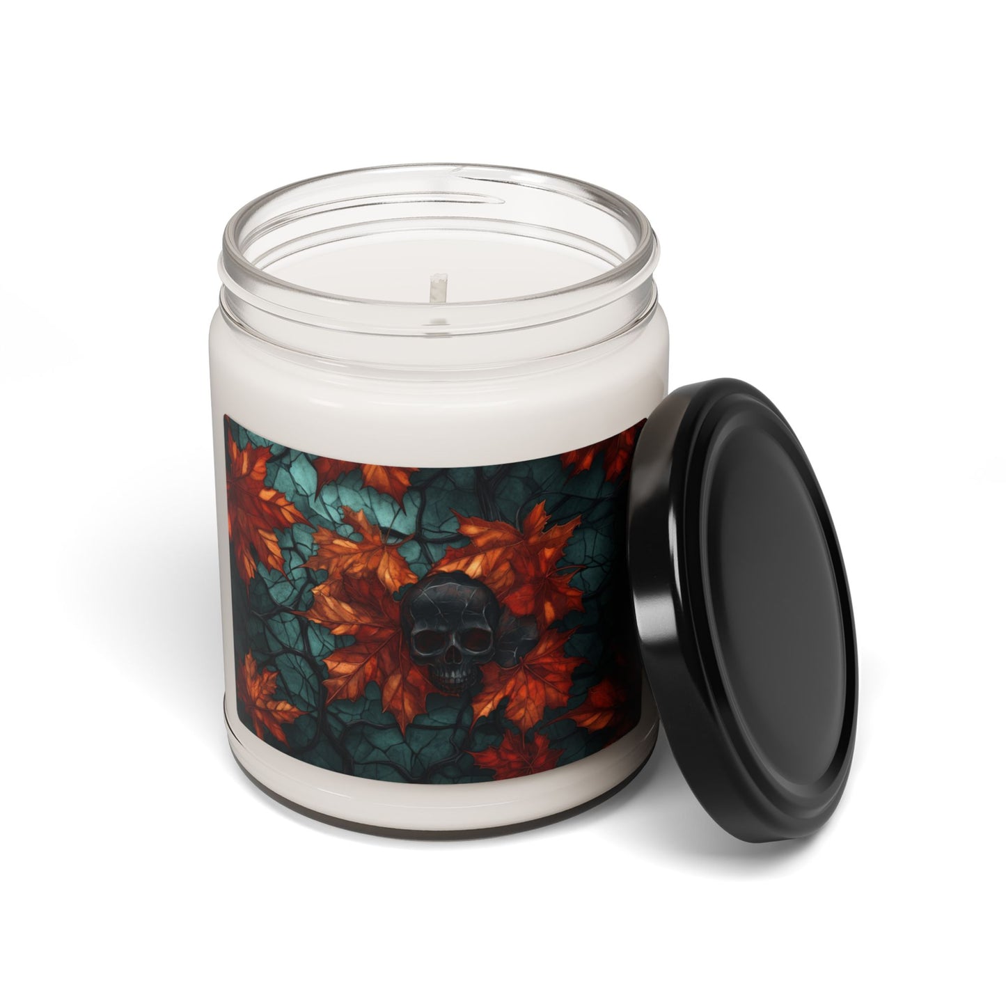 Fall Leaves and Skull Candle
